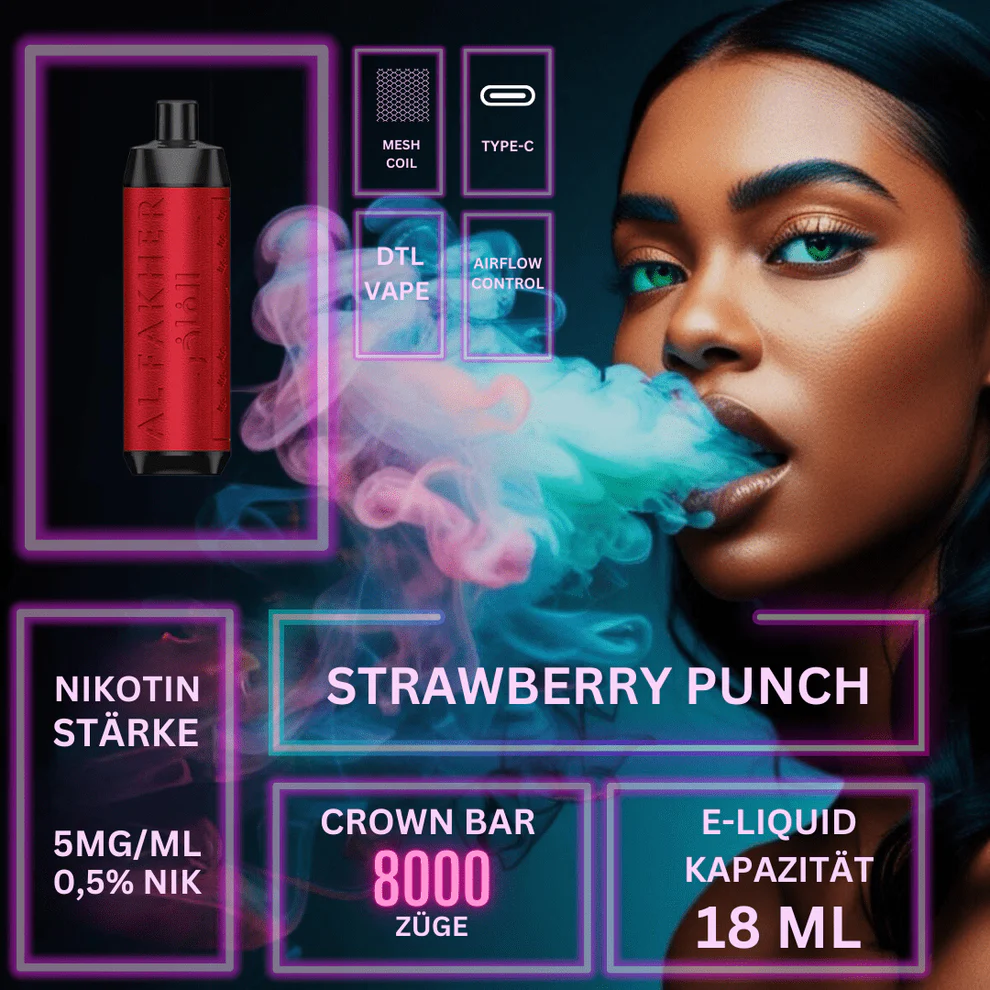 AL Fakher Crown Bar 8000 Züge Einweg E-Zigarette Mit Nikotin Strawberry Punch